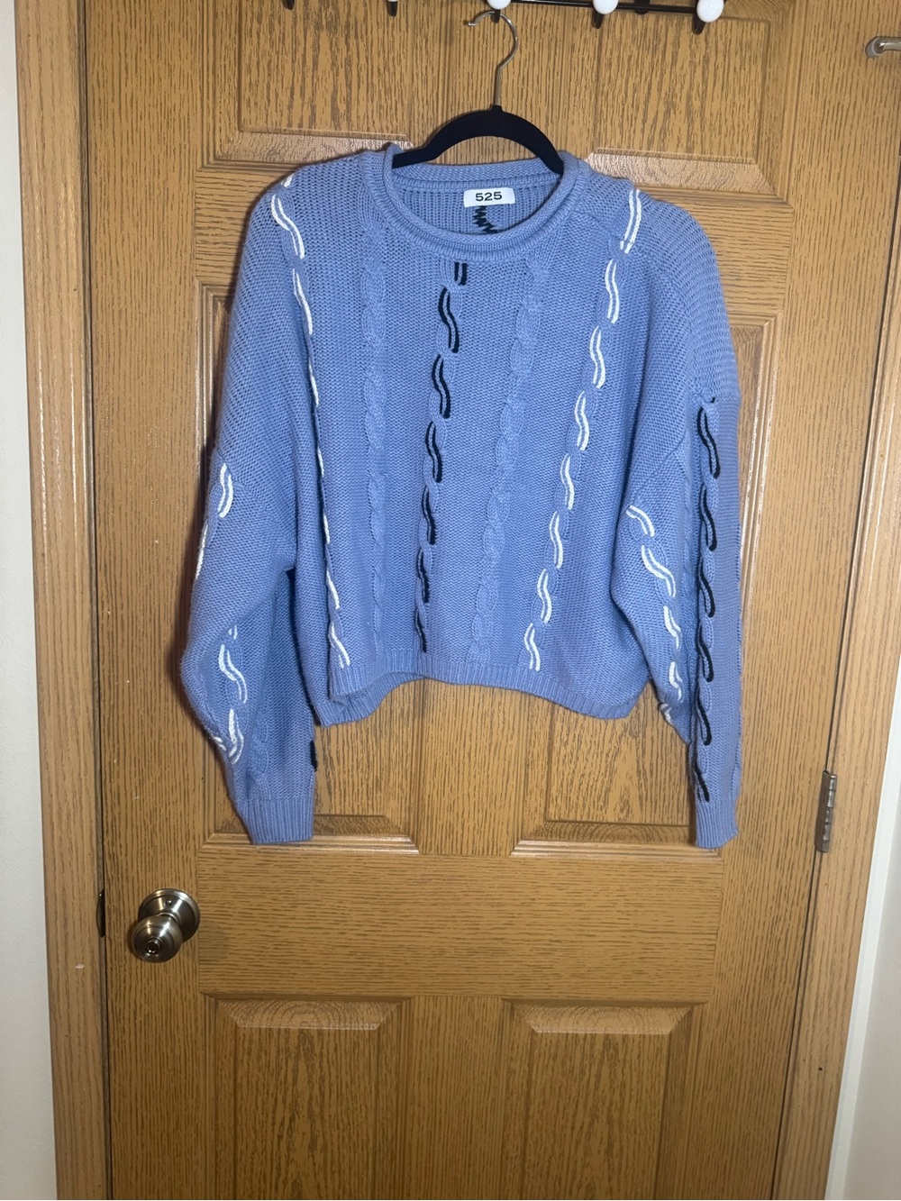 525 America Lavender Cable Crewneck Sweater with Contrast Stitching